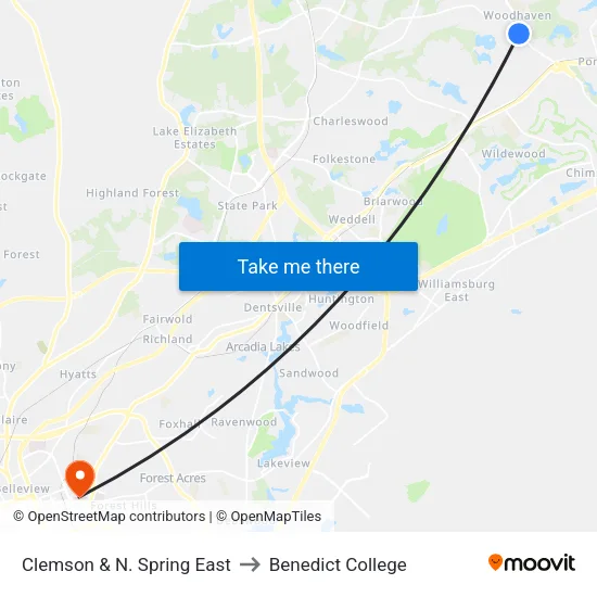 Clemson & N. Spring East to Benedict College map