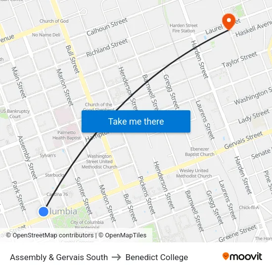 Assembly & Gervais South to Benedict College map