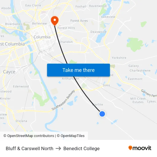 Bluff & Carswell North to Benedict College map