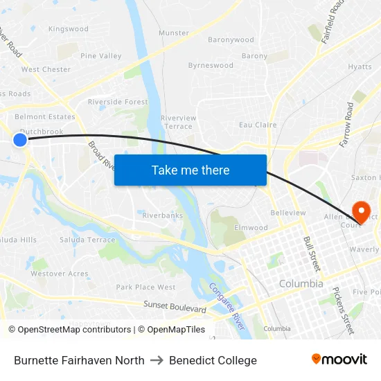Burnette Fairhaven North to Benedict College map