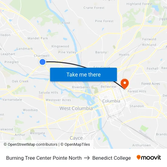 Burning Tree Center Pointe North to Benedict College map