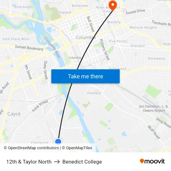 12th & Taylor North to Benedict College map