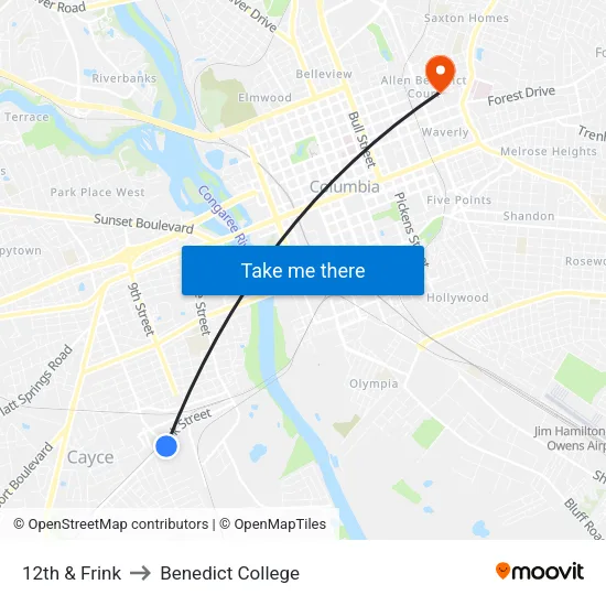 12th & Frink to Benedict College map