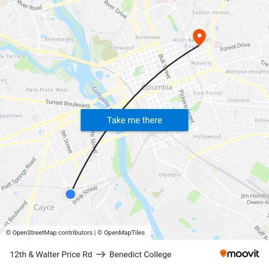 12th & Walter Price Rd to Benedict College map