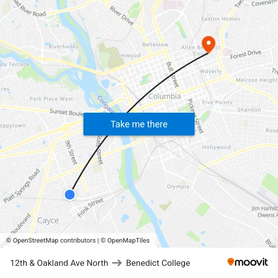 12th & Oakland Ave North to Benedict College map