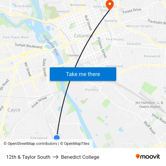 12th & Taylor South to Benedict College map