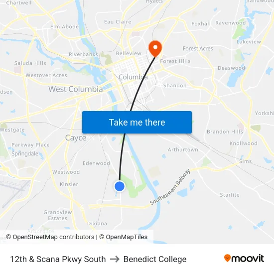 12th & Scana Pkwy South to Benedict College map