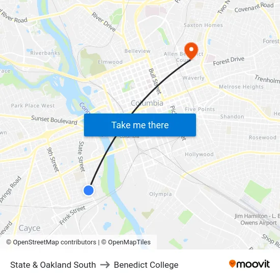 State & Oakland South to Benedict College map
