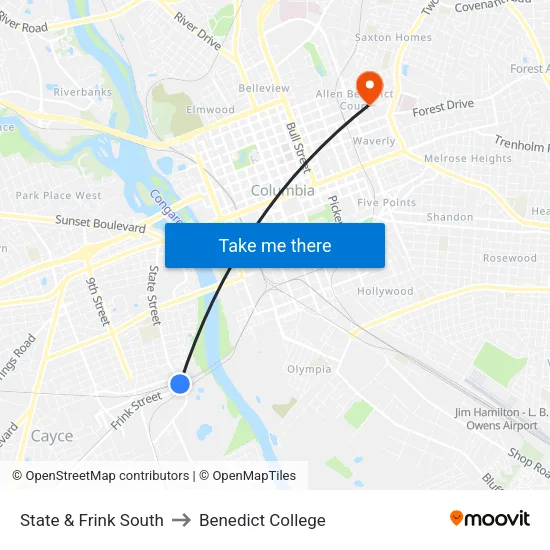 State & Frink South to Benedict College map