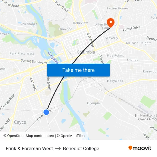Frink & Foreman West to Benedict College map