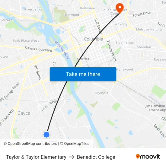 Taylor & Taylor Elementary to Benedict College map