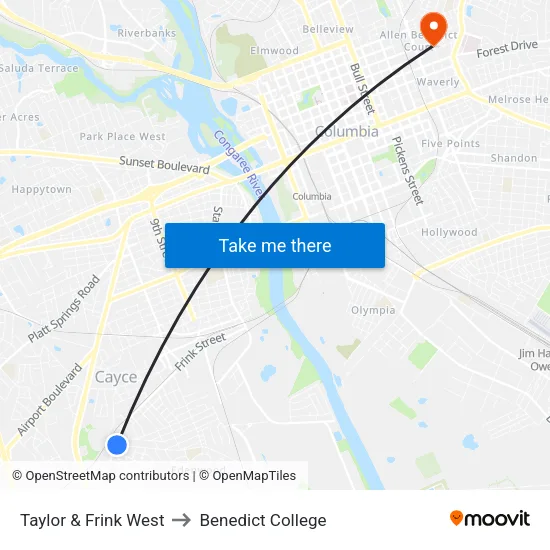 Taylor & Frink West to Benedict College map