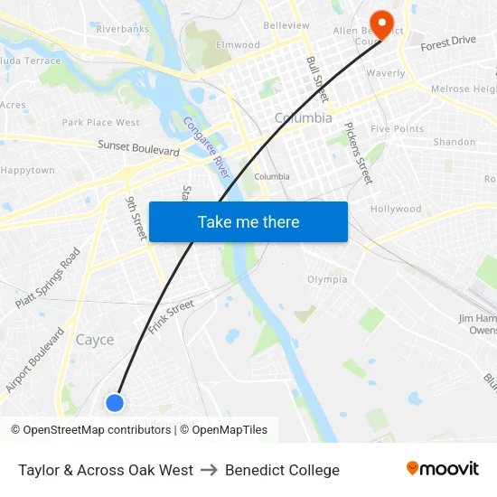 Taylor & Across Oak West to Benedict College map