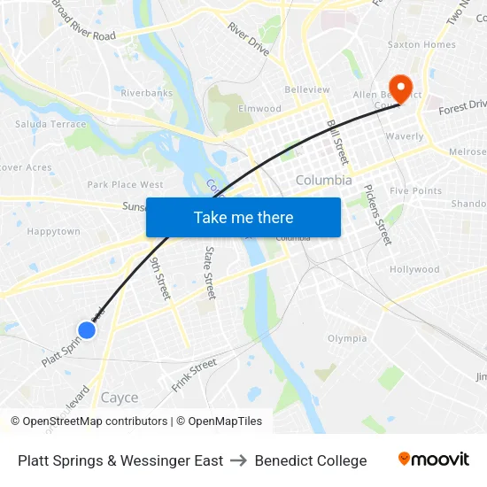 Platt Springs & Wessinger East to Benedict College map