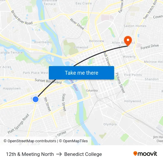 12th & Meeting North to Benedict College map