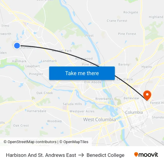 Harbison And St. Andrews East to Benedict College map