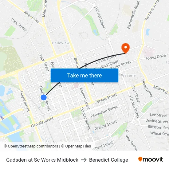 Gadsden at Sc Works Midblock to Benedict College map