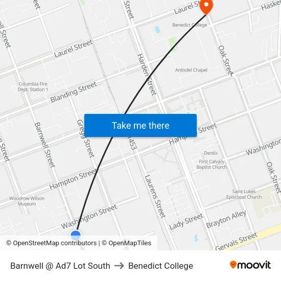 Barnwell @ Ad7 Lot South to Benedict College map