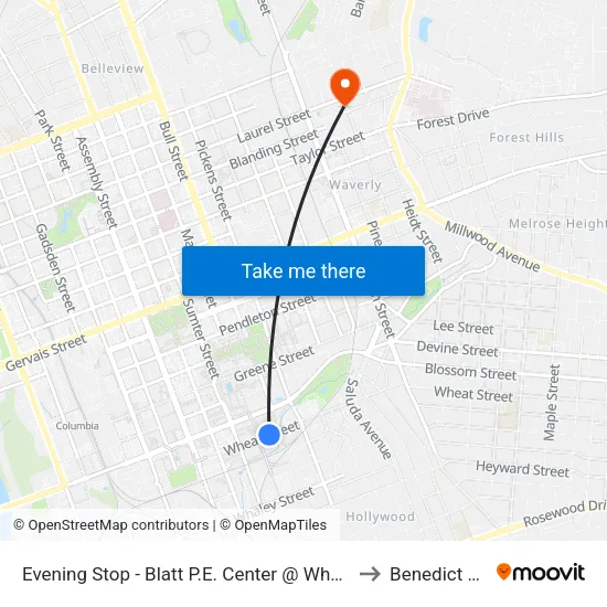 Evening Stop - Blatt P.E. Center @ Wheat Street Midblock to Benedict College map