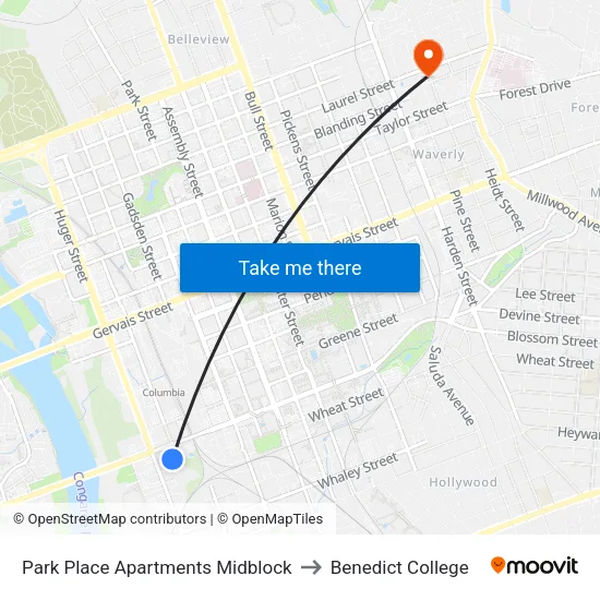 Park Place Apartments Midblock to Benedict College map