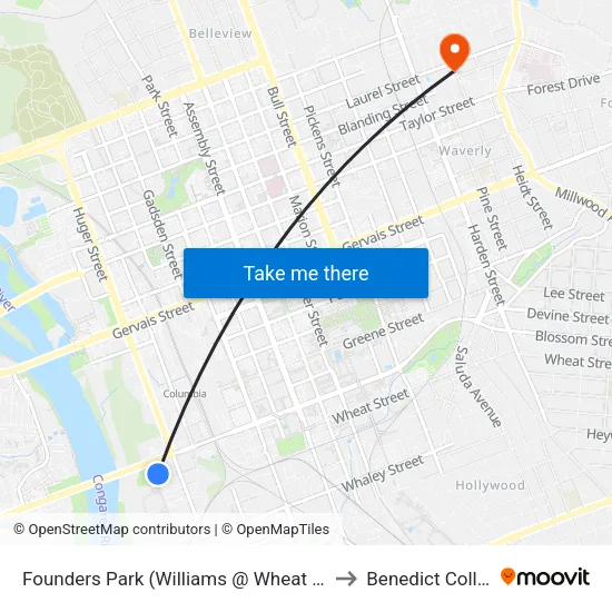 Founders Park (Williams @ Wheat North) to Benedict College map