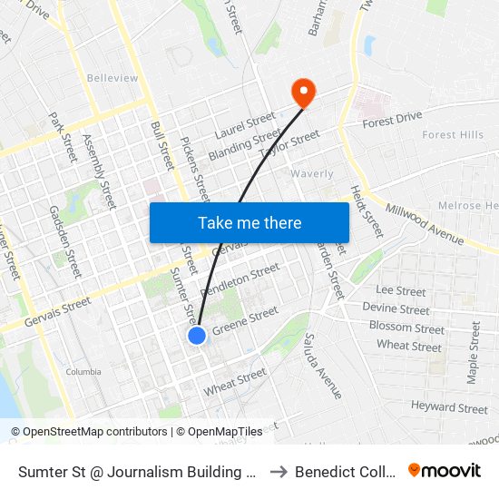 Sumter St @ Journalism Building North to Benedict College map
