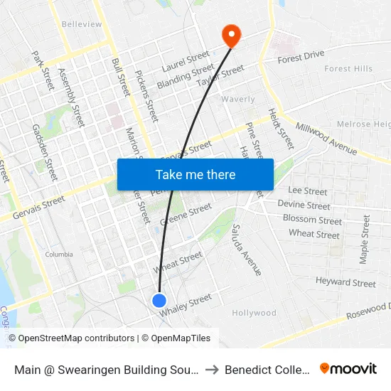 Main @ Swearingen Building South to Benedict College map