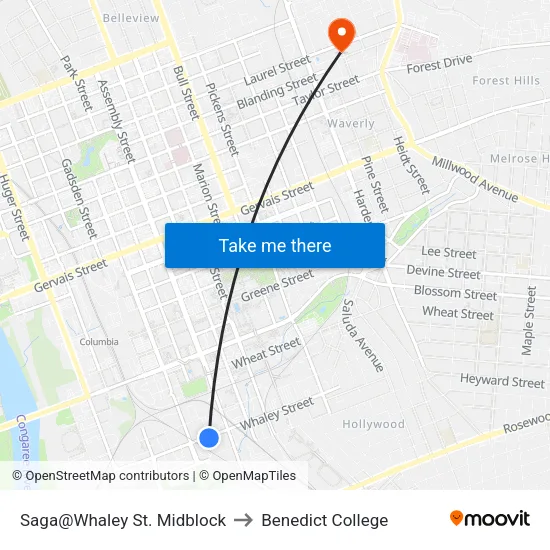 Saga@Whaley St. Midblock to Benedict College map