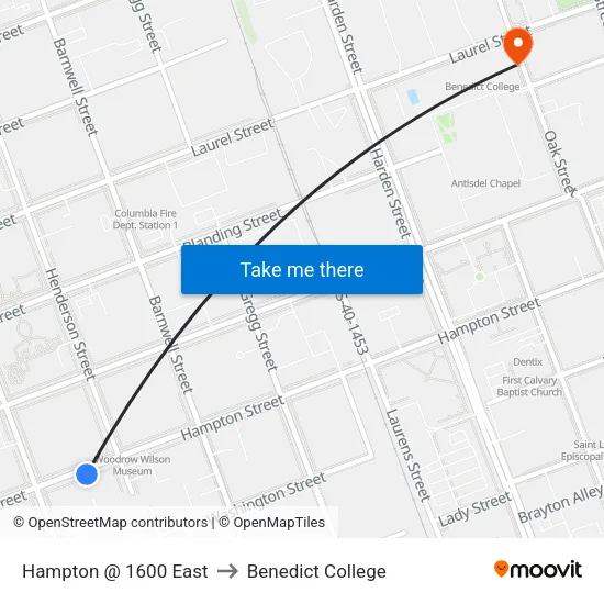 Hampton @ 1600 East to Benedict College map