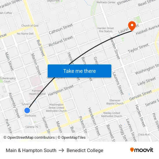 Main & Hampton South to Benedict College map