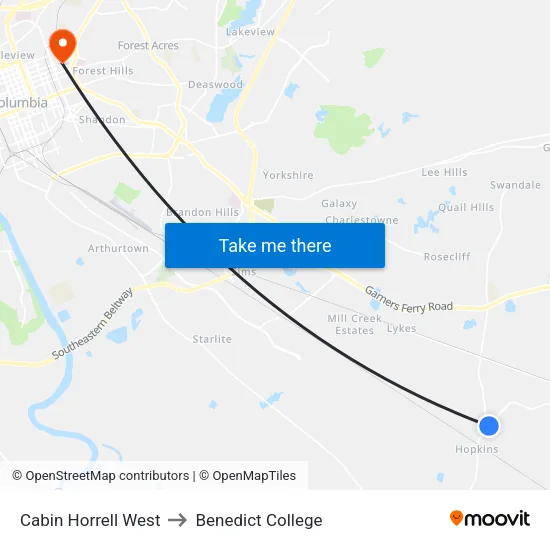 Cabin Horrell West to Benedict College map