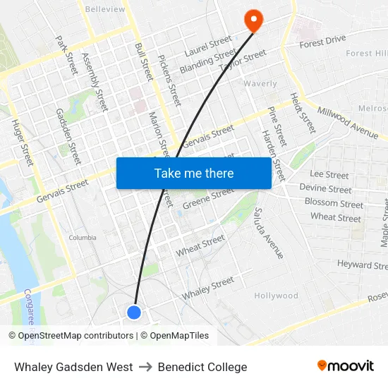 Whaley Gadsden West to Benedict College map