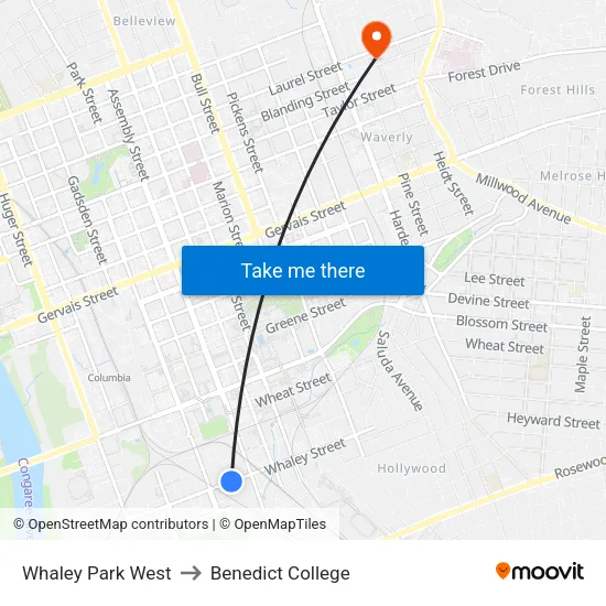 Whaley Park West to Benedict College map