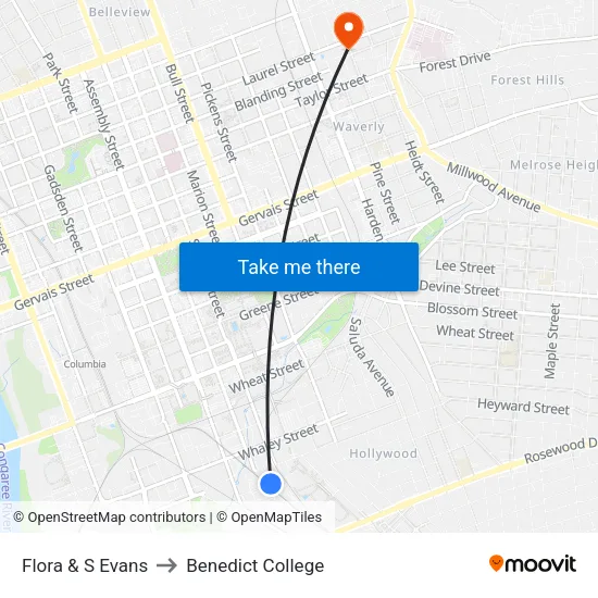 Flora & S Evans to Benedict College map