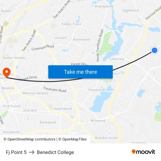 Fj Point 5 to Benedict College map