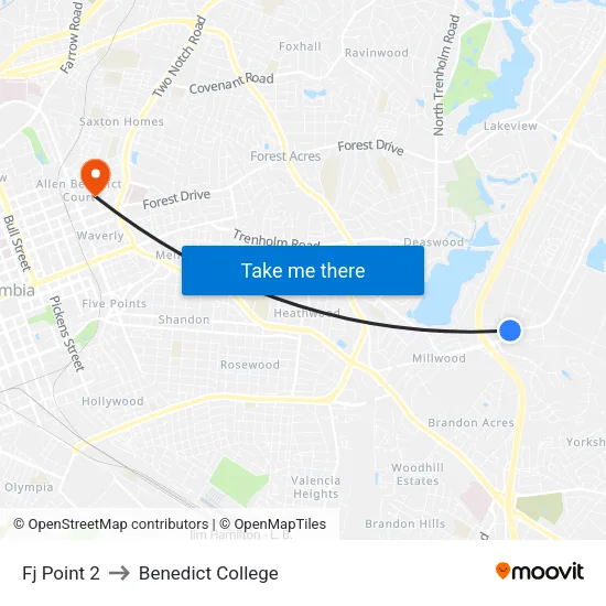 Fj Point 2 to Benedict College map