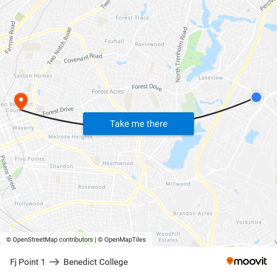 Fj Point 1 to Benedict College map