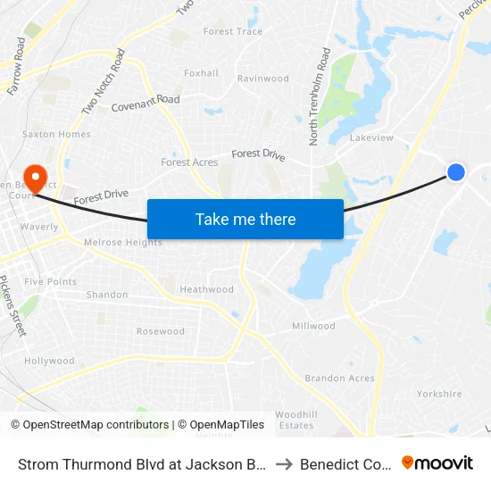 Strom Thurmond Blvd at Jackson Blvd South to Benedict College map