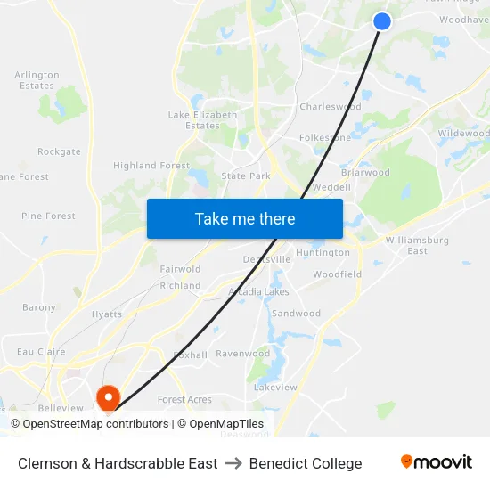 Clemson & Hardscrabble East to Benedict College map
