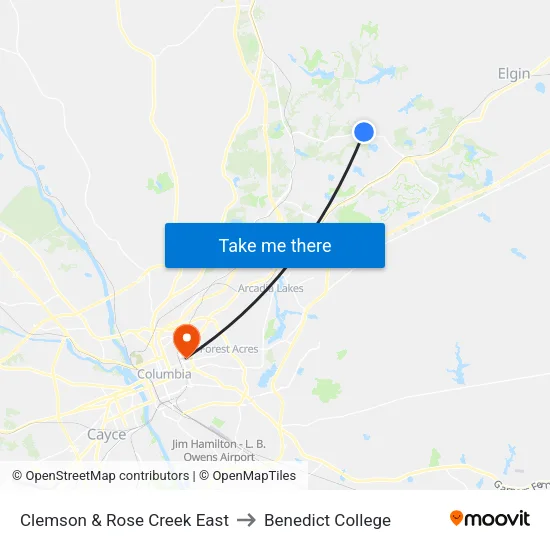Clemson & Rose Creek East to Benedict College map