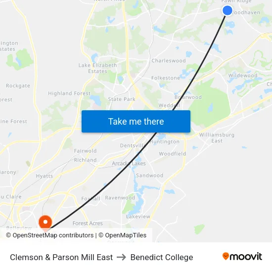 Clemson & Parson Mill East to Benedict College map
