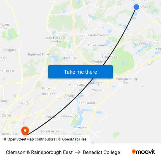 Clemson & Rainsborough East to Benedict College map