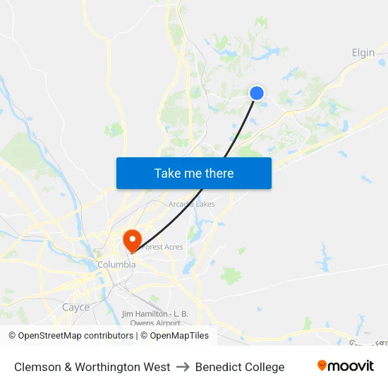 Clemson & Worthington West to Benedict College map