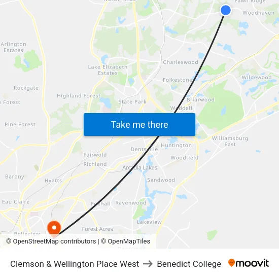 Clemson & Wellington Place West to Benedict College map