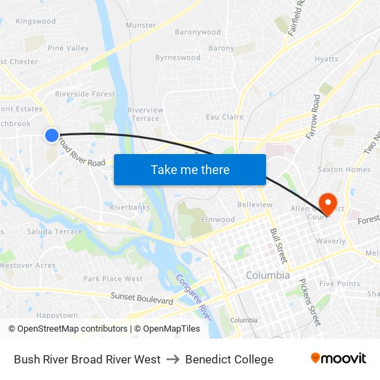 Bush River Broad River West to Benedict College map