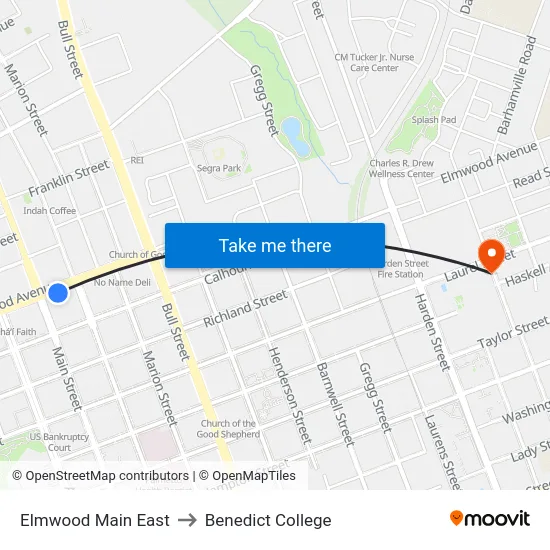 Elmwood Main East to Benedict College map