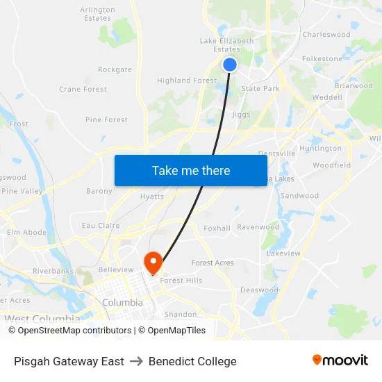 Pisgah Gateway East to Benedict College map
