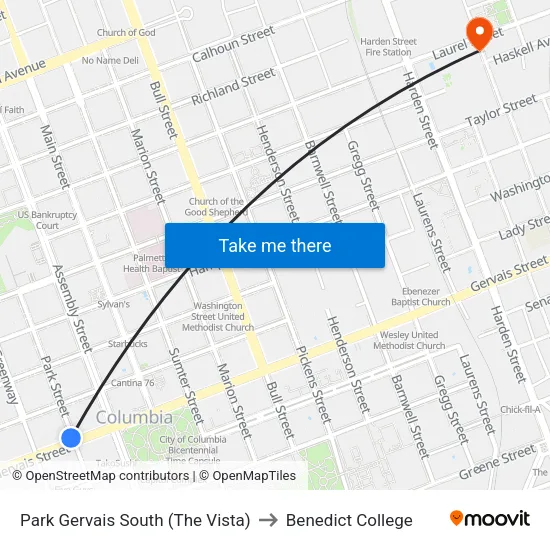 Park Gervais South (The Vista) to Benedict College map