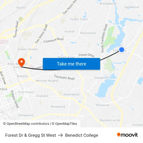 Forest Dr & Gregg St West to Benedict College map