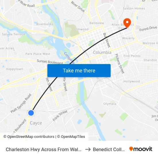 Charleston Hwy Across From Walmart to Benedict College map